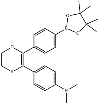 Benzenamine, 4-[5,6-dihydro-2-[4-(4,4,5,5-tetramethyl-1,3,2-dioxaborolan-2-yl)phenyl]-1,4-oxathiin-3-yl]-N,N-dimethyl- Struktur