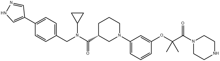 3-Piperidinecarboxamide, N-cyclopropyl-1-[3-[1,1-dimethyl-2-oxo-2-(1-piperazinyl)ethoxy]phenyl]-N-[[4-(1H-pyrazol-4-yl)phenyl]methyl]-, (3R)-|化合物ZW4864 FREE BASE