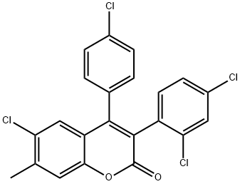 2H-1-Benzopyran-2-one, 6-chloro-4-(4-chlorophenyl)-3-(2,4-dichlorophenyl)-7-methyl- Struktur