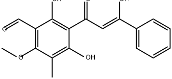 Benzaldehyde, 2,4-dihydroxy-3-[(2Z)-3-hydroxy-1-oxo-3-phenyl-2-propen-1-yl]-6-methoxy-5-methyl- Structure