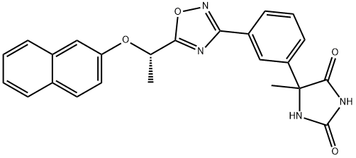 5-Methyl-5-[3-[5-[(1S)-1-(2-naphthalenyloxy)ethyl]-1,2,4-oxadiazol-3-yl]phenyl]-2,4-imidazolidinedione 结构式
