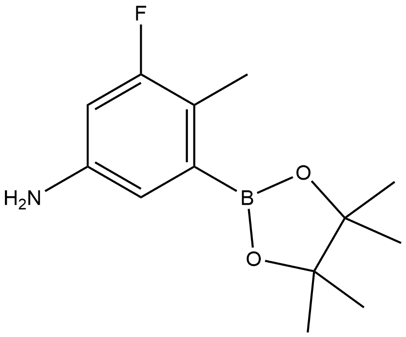 3-氟-4-甲基-5-(4,4,5,5-四甲基-1,3,2-二氧硼杂环戊烷-2-基)苯胺 结构式