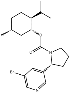 1-Pyrrolidinecarboxylic acid, 2-(5-bromo-3-pyridinyl)-, (1R,2S,5R)-5-methyl-2-(1-methylethyl)cyclohexyl ester, (2R)- Structure