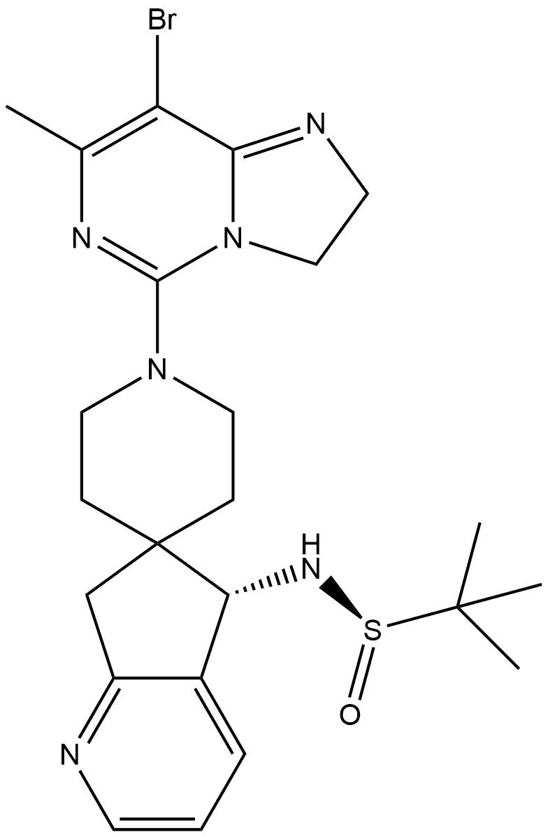 (R)-N-((S)-1'-(8-溴-7-甲基-2,3-二氢咪唑并[1,2-C]嘧啶-5-基)-5,7-二氢螺[环戊基] B]吡啶-6,4'-哌啶]-5-基)-2-甲基丙烷-2-亚磺酰胺,2639667-76-6,结构式