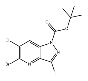 1H-Pyrazolo[4,3-b]pyridine-1-carboxylic acid, 5-bromo-6-chloro-3-iodo-, 1,1-dimethylethyl ester Struktur