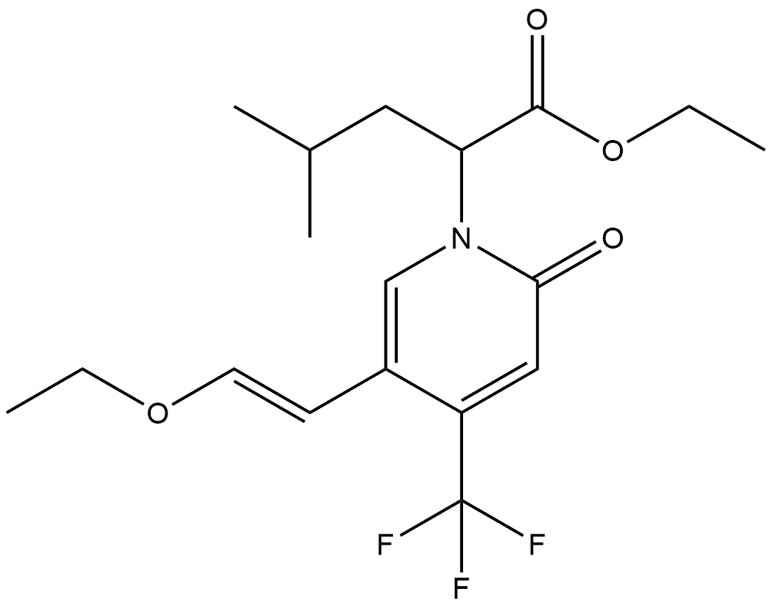 Ethyl 5-[(1E)-2-ethoxyethenyl]-α-(2-methylpropyl)-2-oxo-4-(trifluoromethyl)-1(2H)-pyridineacetate 化学構造式