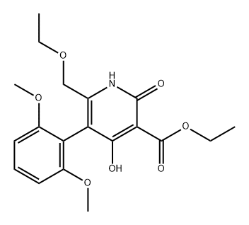3-Pyridinecarboxylic acid, 5-(2,6-dimethoxyphenyl)-6-(ethoxymethyl)-1,2-dihydro-4-hydroxy-2-oxo-, ethyl ester Struktur