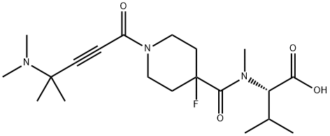 N-(1-(4-(二甲氨基)-4-甲基戊-2-炔酰基)-4-氟哌啶-4-羰基)-N-甲基-L-缬氨酸, 2641824-53-3, 结构式