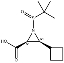 2-Aziridinecarboxylic acid, 3-cyclobutyl-1-[(S)-(1,1-dimethylethyl)sulfinyl]-, (2S,3S)- Structure