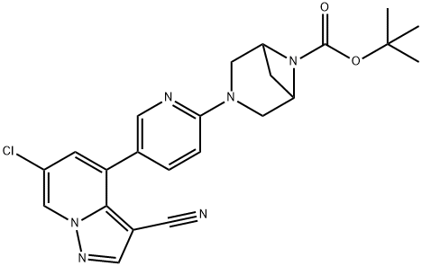 3,6-Diazabicyclo[3.1.1]heptane-6-carboxylic acid, 3-[5-(6-chloro-3-cyanopyrazolo[1,5-a]pyridin-4-yl)-2-pyridinyl]-, 1,1-dimethylethyl ester Structure