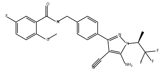 Benzamide, N-[[4-[5-amino-4-cyano-1-[(1S)-2,2,2-trifluoro-1-methylethyl]-1H-pyrazol-3-yl]phenyl]methyl]-5-fluoro-2-methoxy-|(S)-N-(4-(5-氨基-4-氰基-1-(1,1,1-三氟丙-2-基)-1H-吡唑-3-基)苄基)-5-氟-2-甲氧基苯甲酰胺
