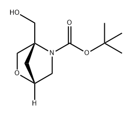 2-Oxa-5-azabicyclo[2.2.1]heptane-5-carboxylic acid, 4-(hydroxymethyl)-, 1,1-dimethylethyl ester, (1R,4S)- 化学構造式