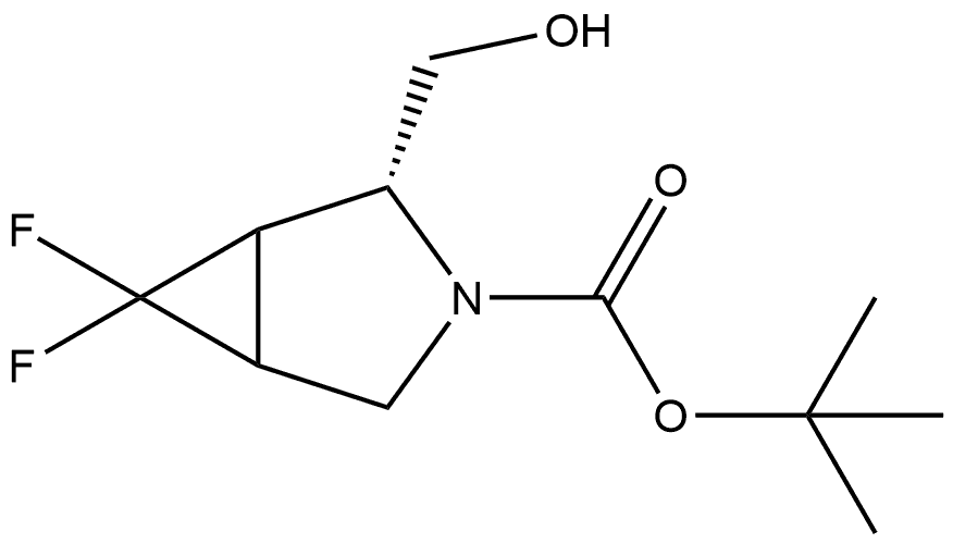 (2R)-6,6-二氟-2-(羟甲基)-3-氮杂双环[3.1.0]己烷-3-羧酸叔丁酯,2644649-59-0,结构式