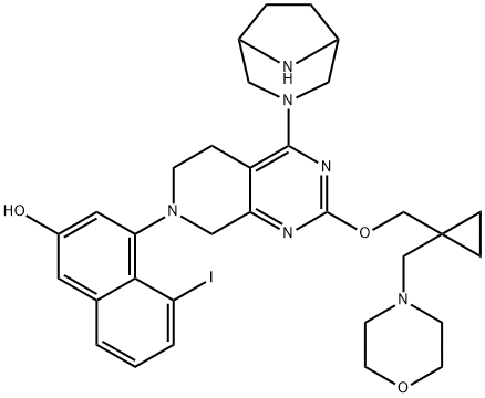 2-Naphthalenol, 4-[4-(3,8-diazabicyclo[3.2.1]oct-3-yl)-5,8-dihydro-2-[[1-(4-morpholinylmethyl)cyclopropyl]methoxy]pyrido[3,4-d]pyrimidin-7(6H)-yl]-5-iodo-,2648221-12-7,结构式