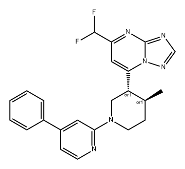 [1,2,4]Triazolo[1,5-a]pyrimidine, 5-(difluoromethyl)-7-[(3R,4S)-4-methyl-1-(4-phenyl-2-pyridinyl)-3-piperidinyl]-, rel- 化学構造式