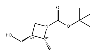 1-Azetidinecarboxylic acid, 3-(hydroxymethyl)-2-methyl-, 1,1-dimethylethyl ester, (2R,3R)-rel- Struktur
