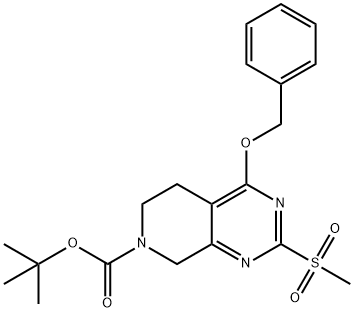 Pyrido[3,4-d]pyrimidine-7(6H)-carboxylic acid, 5,8-dihydro-2-(methylsulfonyl)-4-(phenylmethoxy)-, 1,1-dimethylethyl ester Structure