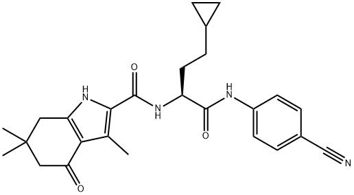 1H-Indole-2-carboxamide, N-[(1S)-1-[[(4-cyanophenyl)amino]carbonyl]-3-cyclopropylpropyl]-4,5,6,7-tetrahydro-3,6,6-trimethyl-4-oxo-,2648855-18-7,结构式