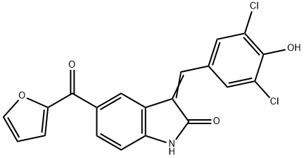 2H-Indol-2-one, 3-[(3,5-dichloro-4-hydroxyphenyl)methylene]-5-(2-furanylcarbonyl)-1,3-dihydro- Structure