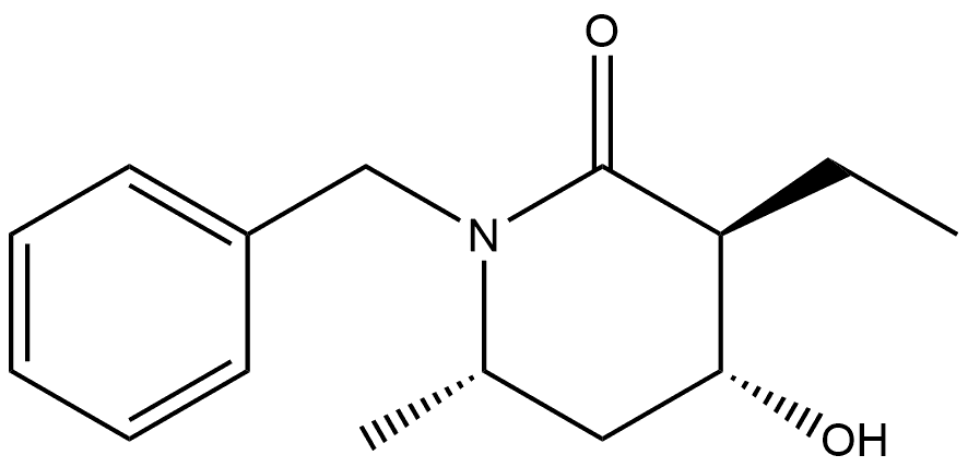 (3S,4R,6S)-1-Benzyl-3-ethyl-4-hydroxy-6-methylpiperidin-2-one 化学構造式