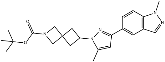 2-Azaspiro[3.3]heptane-2-carboxylic acid, 6-[5-methyl-3-(1-methyl-1H-indazol-5-yl)-1H-pyrazol-1-yl]-, 1,1-dimethylethyl ester,2653201-51-3,结构式