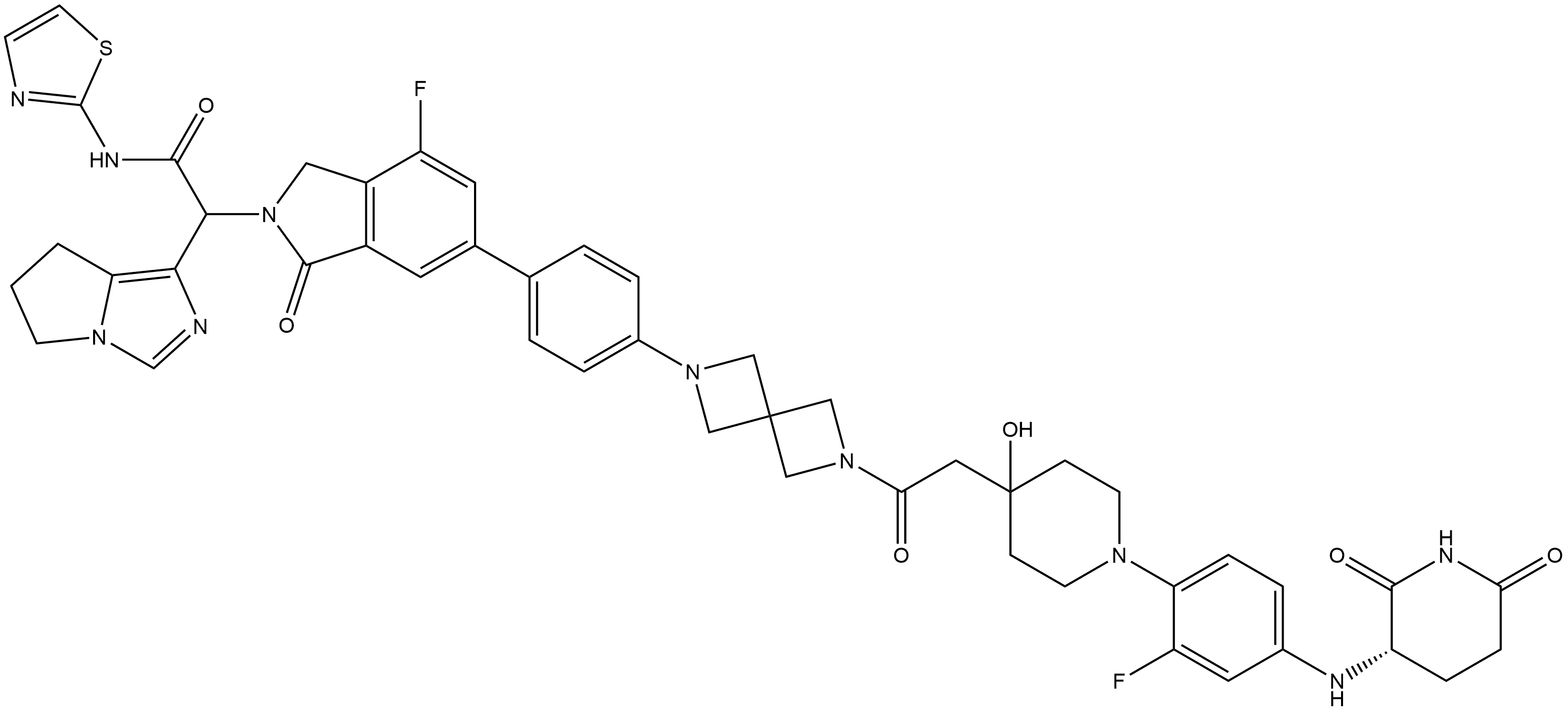 2H-Isoindole-2-acetamide, α-(6,7-dihydro-5H-pyrrolo[1,2-c]imidazol-1-yl)-6-[4-[6-[2-[1-[4-[[(3S)-2,6-dioxo-3-piperidinyl]amino]-2-fluorophenyl]-4-hydroxy-4-piperidinyl]acetyl]-2,6-diazaspiro[3.3]hept-2-yl]phenyl]-4-fluoro-1,3-dihydro-1-oxo-N-2-thiazolyl- Struktur