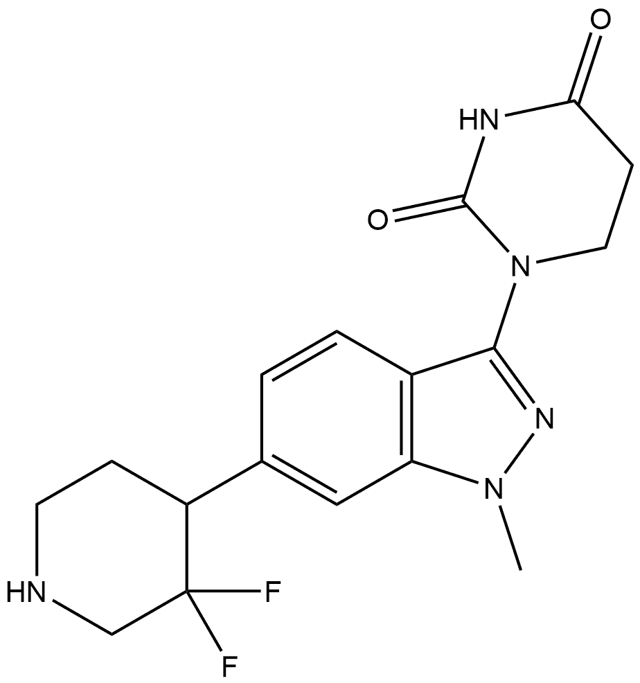1-[6-(3,3-二氟-4-哌啶基)-1-甲基-3-吲唑基]二氢嘧啶-2,4(1H,3H)-二酮, 2654822-46-3, 结构式