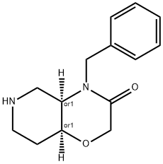 rel-(4aR,8aS)-Hexahydro-4-(phenylmethyl)-2H-pyrido[4,3-b]-1,4-oxazin-3(4H)-one Struktur