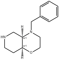 rel-(4aR,8aS)-Octahydro-4-(phenylmethyl)-2H-pyrido[4,3-b]-1,4-oxazine 化学構造式