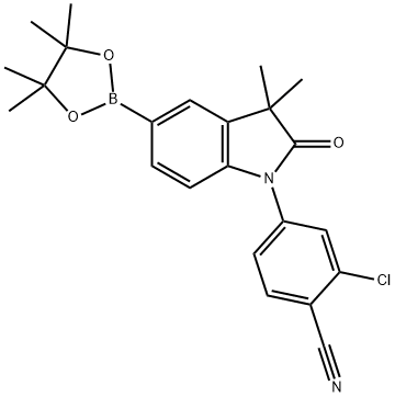 Benzonitrile, 2-chloro-4-[2,3-dihydro-3,3-dimethyl-2-oxo-5-(4,4,5,5-tetramethyl-1,3,2-dioxaborolan-2-yl)-1H-indol-1-yl]- 化学構造式