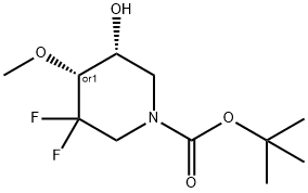 rel-1,1-Dimethylethyl (4R,5R)-3,3-difluoro-5-hydroxy-4-methoxy-1-piperidinecarboxylate Struktur