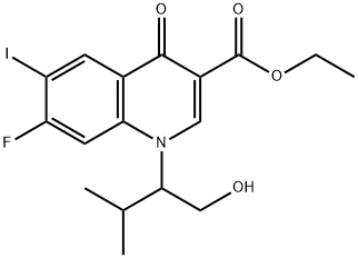 3-Quinolinecarboxylic acid, 7-fluoro-1,4-dihydro-1-[1-(hydroxymethyl)-2-methylpropyl]-6-iodo-4-oxo-, ethyl ester Struktur