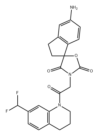 Spiro[1H-indene-1,5'-oxazolidine]-2',4'-dione, 5-amino-3'-[2-[7-(difluoromethyl)-3,4-dihydro-1(2H)-quinolinyl]-2-oxoethyl]-2,3-dihydro-,2664876-44-0,结构式