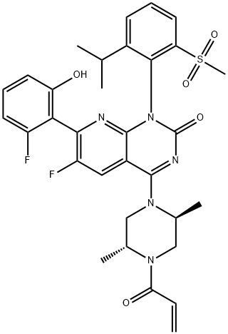 Pyrido[2,3-d]pyrimidin-2(1H)-one, 4-[(2S,5R)-2,5-dimethyl-4-(1-oxo-2-propen-1-yl)-1-piperazinyl]-6-fluoro-7-(2-fluoro-6-hydroxyphenyl)-1-[2-(1-methylethyl)-6-(methylsulfonyl)phenyl]-,2670380-74-0,结构式