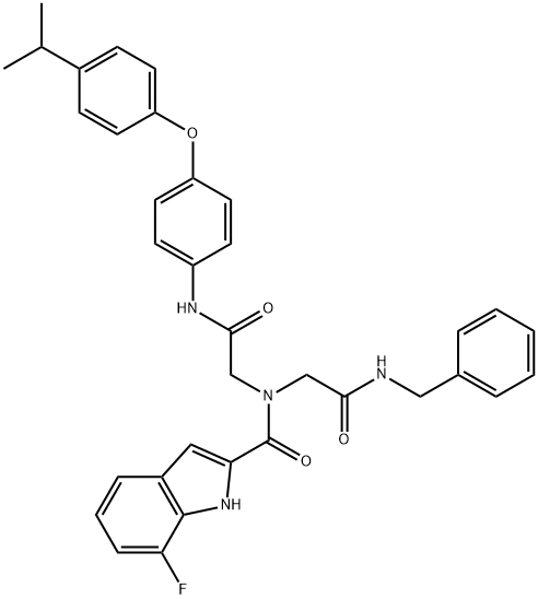 1H-Indole-2-carboxamide, 7-fluoro-N-[2-[[4-[4-(1-methylethyl)phenoxy]phenyl]amino]-2-oxoethyl]-N-[2-oxo-2-[(phenylmethyl)amino]ethyl]- Structure