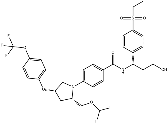 Benzamide, 4-[(2S,4S)-2-[(difluoromethoxy)methyl]-4-[4-(trifluoromethoxy)phenoxy]-1-pyrrolidinyl]-N-[(1S)-1-[4-(ethylsulfonyl)phenyl]-3-hydroxypropyl]-|