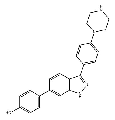Phenol, 4-[3-[4-(1-piperazinyl)phenyl]-1H-indazol-6-yl]- Struktur