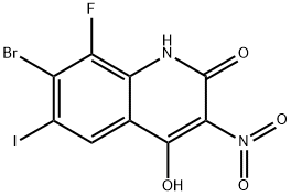 2(1H)-Quinolinone, 7-bromo-8-fluoro-4-hydroxy-6-iodo-3-nitro- (ACI) Struktur