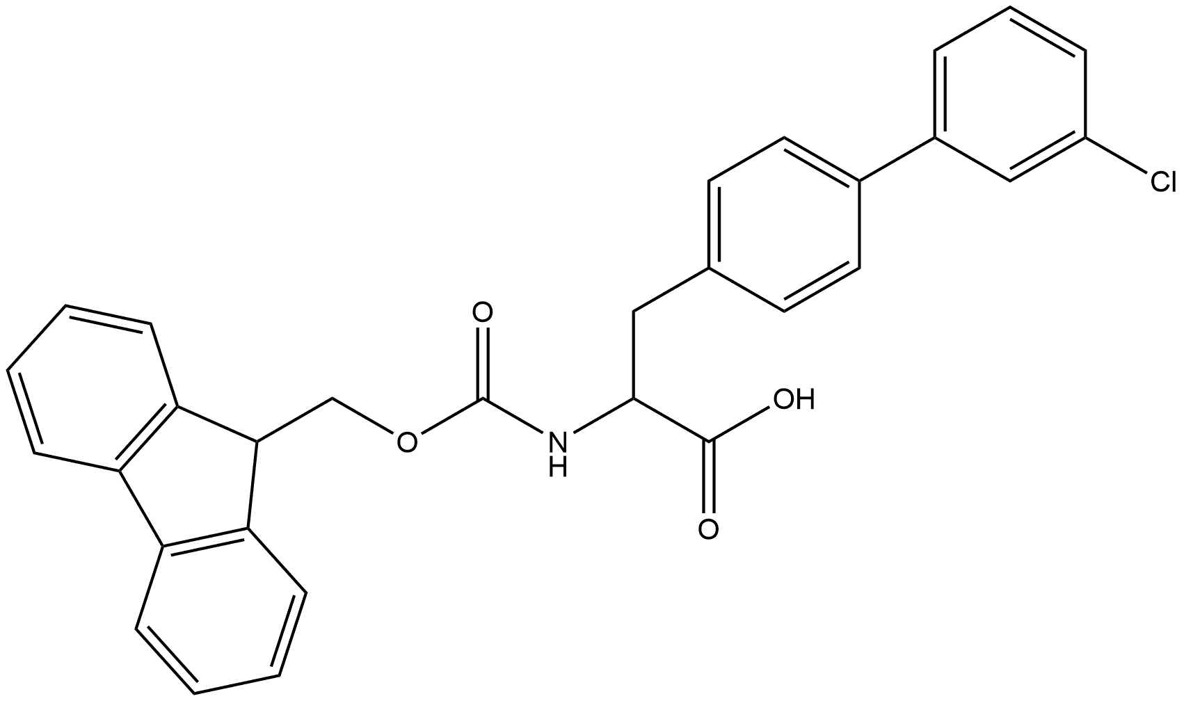 2-((((9H-Fluoren-9-yl)methoxy)carbonyl)amino)-3-(3'-chloro-[1,1'-biphenyl]-4-yl)propanoic acid Struktur