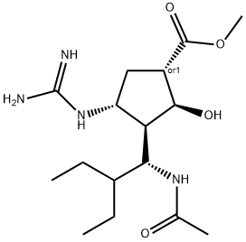 rel-Methyl (1S,2S,3R,4R)-3-[(1R)-1-(acetylamino)-2-ethylbutyl]-4-[(aminoiminomethyl)amino]-2-hydroxycyclopentanecarboxylate Structure