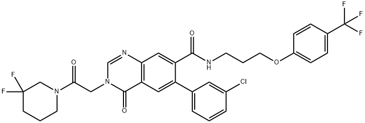 7-Quinazolinecarboxamide, 6-(3-chlorophenyl)-3-[2-(3,3-difluoro-1-piperidinyl)-2-oxoethyl]-3,4-dihydro-4-oxo-N-[3-[4-(trifluoromethyl)phenoxy]propyl]-|化合物 NOD1/2 ANTAGONIST-1