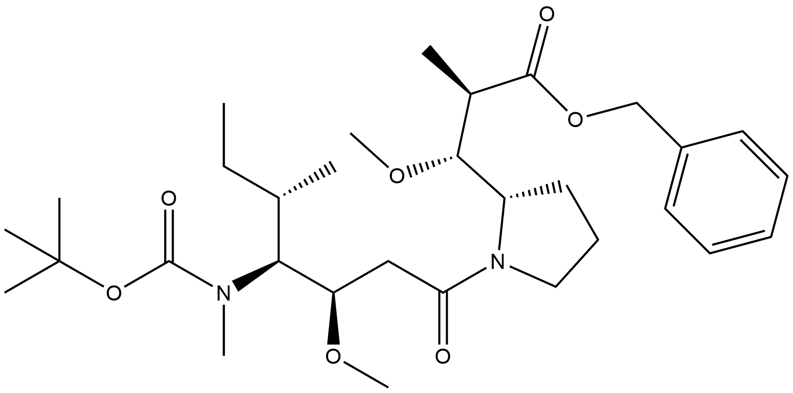 2-?Pyrrolidinepropanoic acid, 1-?[(3R,?4S,?5S)?-?4-?[[(1,?1-?dimethylethoxy)?carbonyl]?methylamino]?-?3-?methoxy-?5-?methyl-?1-?oxoheptyl]?-?β-?methoxy-?α-?methyl-?, phenylmethyl ester, (αR,?βR,?2S)?- Struktur