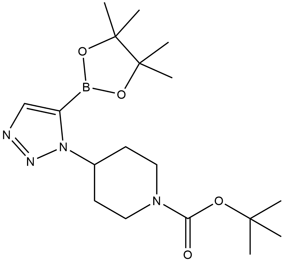 1,1-Dimethylethyl 4-[5-(4,4,5,5-tetramethyl-1,3,2-dioxaborolan-2-yl)-1H-1,2,3-triazol-1-yl]-1-piperidinecarboxylate 结构式