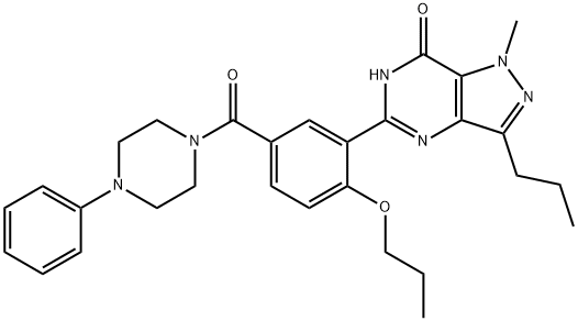 7H-Pyrazolo[4,3-d]pyrimidin-7-one, 1,6-dihydro-1-methyl-5-[5-[(4-phenyl-1-piperazinyl)carbonyl]-2-propoxyphenyl]-3-propyl- Struktur