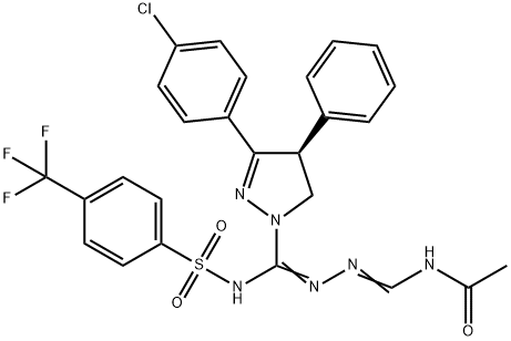 N-[[[[(4S)-3-(4-Chlorophenyl)-4,5-dihydro-4-phenyl-1H-pyrazol-1-yl][[[4-(trifluoromethyl)phenyl]sulfonyl]amino]methylene]amino]iminomethyl]acetamide Struktur
