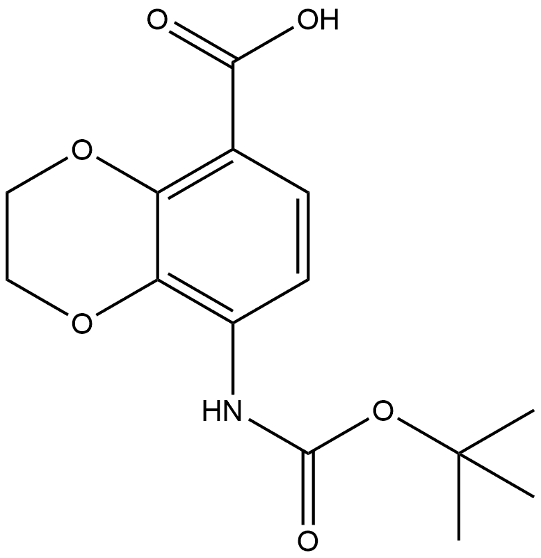 5-(tert-butoxycarbonylamino)-2,3-dihydro-1,4-benzodioxine-8-carboxylic acid 化学構造式