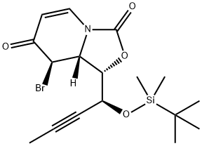 3H-Oxazolo[3,4-a]pyridine-3,7(1H)-dione, 8-bromo-1-[(1S)-1-[[(1,1-dimethylethyl)dimethylsilyl]oxy]-2-butyn-1-yl]-8,8a-dihydro-, (1S,8R,8aR)- 化学構造式