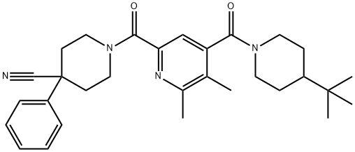 4-Piperidinecarbonitrile, 1-[[4-[[4-(1,1-dimethylethyl)-1-piperidinyl]carbonyl]-5,6-dimethyl-2-pyridinyl]carbonyl]-4-phenyl- Structure