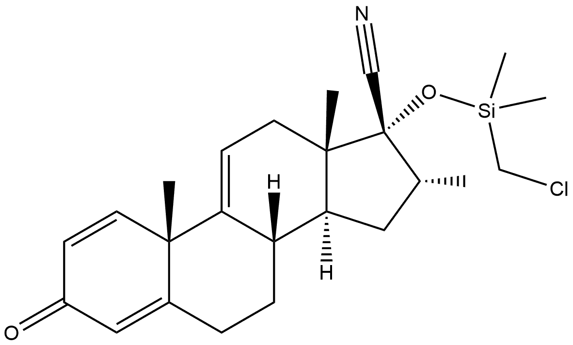 Androsta-1,4,9(11)-triene-17-carbonitrile, 17-[[(chloromethyl)dimethylsilyl]oxy]-16-methyl-3-oxo-, (16α,17α)- Structure