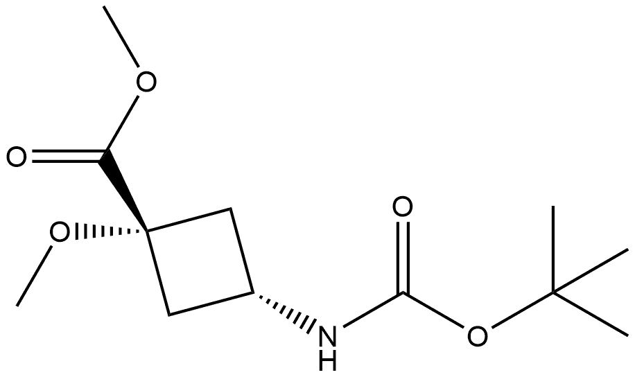 methyl trans-3-(tert-butoxycarbonylamino)-1-methoxy-cyclobutanecarboxylate Struktur